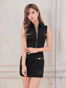 Andy/GLAMOROUS/GMS-V825/キャバドレス/ミニドレス/タイト/セットアップ/襟付き/スリーブ/フロントジップ/袖あり