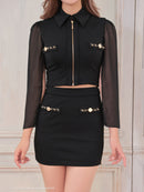 Andy/GLAMOROUS/GMS-V825/キャバドレス/ミニドレス/タイト/セットアップ/襟付き/スリーブ/フロントジップ/袖あり