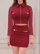 Andy/GLAMOROUS/GMS-V825/キャバドレス/ミニドレス/タイト/セットアップ/襟付き/スリーブ/フロントジップ/袖あり