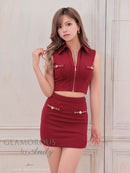 Andy/GLAMOROUS/GMS-V825/キャバドレス/ミニドレス/タイト/セットアップ/襟付き/スリーブ/フロントジップ/袖あり