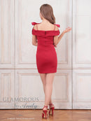 Andy/GLAMOROUS/GMS-V833/キャバドレス/ミニドレス/タイト/ショルダーリボン/両肩リボン/オフショル/ フロントジップ/ワンカラー/スリット