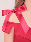 Andy/GLAMOROUS/GMS-V833/キャバドレス/ミニドレス/タイト/ショルダーリボン/両肩リボン/オフショル/ フロントジップ/ワンカラー/スリット