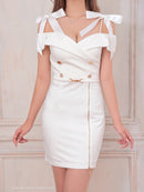 Andy/GLAMOROUS/GMS-V833/キャバドレス/ミニドレス/タイト/ショルダーリボン/両肩リボン/オフショル/ フロントジップ/ワンカラー/スリット