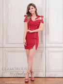 Andy/GLAMOROUS/GMS-V833/キャバドレス/ミニドレス/タイト/ショルダーリボン/両肩リボン/オフショル/ フロントジップ/ワンカラー/スリット