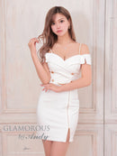 Andy/GLAMOROUS/GMS-V833/キャバドレス/ミニドレス/タイト/ショルダーリボン/両肩リボン/オフショル/ フロントジップ/ワンカラー/スリット