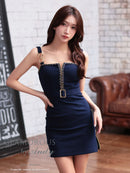 Andy/GLAMOROUS/GMS-V842/ワンピース/ミニドレス/キャバドレス/チェーンパイピング/フロントジップ/ベルト/ノースリーブ/ストレッチ/タイト