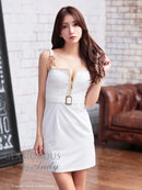 Andy/GLAMOROUS/GMS-V842/ワンピース/ミニドレス/キャバドレス/チェーンパイピング/フロントジップ/ベルト/ノースリーブ/ストレッチ/タイト