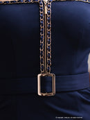 Andy/GLAMOROUS/GMS-V842/ワンピース/ミニドレス/キャバドレス/チェーンパイピング/フロントジップ/ベルト/ノースリーブ/ストレッチ/タイト