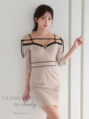 Andy/GLAMOROUS/GMS-V854/ワンピース/ミニドレス/キャバドレス/フロントジップ/オフショル/袖あり/リボン/タイト