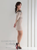 Andy/GLAMOROUS/GMS-V854/ワンピース/ミニドレス/キャバドレス/フロントジップ/オフショル/袖あり/リボン/タイト