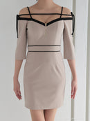 Andy/GLAMOROUS/GMS-V854/ワンピース/ミニドレス/キャバドレス/フロントジップ/オフショル/袖あり/リボン/タイト