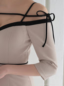 Andy/GLAMOROUS/GMS-V854/ワンピース/ミニドレス/キャバドレス/フロントジップ/オフショル/袖あり/リボン/タイト