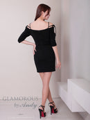 Andy/GLAMOROUS/GMS-V854/ワンピース/ミニドレス/キャバドレス/フロントジップ/オフショル/袖あり/リボン/タイト