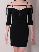 Andy/GLAMOROUS/GMS-V854/ワンピース/ミニドレス/キャバドレス/フロントジップ/オフショル/袖あり/リボン/タイト