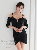 Andy/GLAMOROUS/GMS-V857/ワンピース/ミニドレス/キャバドレス/フロントジッパー/オフショル/袖あり/ハーフスリーブ/ストレッチ/タイト