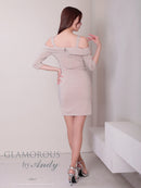 Andy/GLAMOROUS/GMS-V857/ワンピース/ミニドレス/キャバドレス/フロントジッパー/オフショル/袖あり/ハーフスリーブ/ストレッチ/タイト