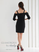Andy/GLAMOROUS/GMS-V857/ワンピース/ミニドレス/キャバドレス/フロントジッパー/オフショル/袖あり/ハーフスリーブ/ストレッチ/タイト