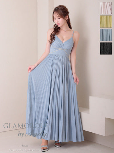 Andy/GLAMOROUS/GMS-V870/ワンピース/ロングドレス/キャバドレス/ビジュー/ラメ/プリーツ/キャミソール/スリット/ストレッチ/フレア