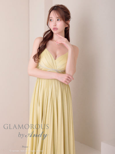 Andy/GLAMOROUS/GMS-V870/ワンピース/ロングドレス/キャバドレス/ビジュー/ラメ/プリーツ/キャミソール/スリット/ストレッチ/フレア