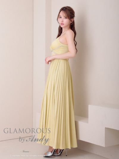 Andy/GLAMOROUS/GMS-V870/ワンピース/ロングドレス/キャバドレス/ビジュー/ラメ/プリーツ/キャミソール/スリット/ストレッチ/フレア