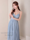 Andy/GLAMOROUS/GMS-V870/ワンピース/ロングドレス/キャバドレス/ビジュー/ラメ/プリーツ/キャミソール/スリット/ストレッチ/フレア