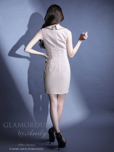 Andy/GLAMOROUS/GMS-V897/ワンピース/ミニドレス/キャバドレス/ゴールドボタン/トレンチ風/レザーパイピング/Vネック/ノースリーブ/スリット/タイト