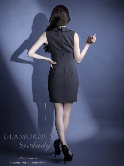 Andy/GLAMOROUS/GMS-V897/ワンピース/ミニドレス/キャバドレス/ゴールドボタン/トレンチ風/レザーパイピング/Vネック/ノースリーブ/スリット/タイト
