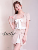 Andy/AN-ON2926/セットアップ/ミニドレス/キャバドレス/シフォン/リボン/バイカラー/切り替え/半袖/袖あり/タイト