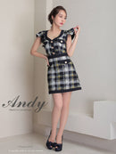 Andy/AN-OK2806/ワンピース/ミニドレス/キャバドレス/チェック/袖フリル/レース/ボタン