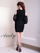 Andy/AN-ON2924/ワンピース/ミニドレス/キャバドレス/ワンカラー/シアー/ノースリーブ/袖あり/ビジューボタン/襟付き