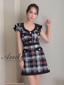Andy/AN-OK2806/ワンピース/ミニドレス/キャバドレス/チェック/袖フリル/レース/ボタン