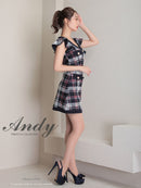 Andy/AN-OK2806/ワンピース/ミニドレス/キャバドレス/チェック/袖フリル/レース/ボタン