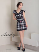 Andy/AN-OK2806/ワンピース/ミニドレス/キャバドレス/チェック/袖フリル/レース/ボタン