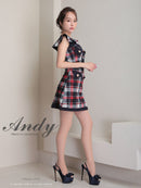 Andy/AN-OK2806/ワンピース/ミニドレス/キャバドレス/チェック/袖フリル/レース/ボタン