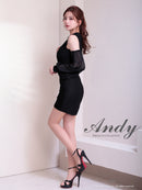 Andy/AN-ON2924/ワンピース/ミニドレス/キャバドレス/ワンカラー/シアー/ノースリーブ/袖あり/ビジューボタン/襟付き