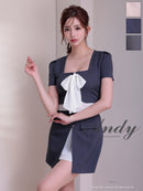 Andy/AN-ON2926/セットアップ/ミニドレス/キャバドレス/シフォン/リボン/バイカラー/切り替え/半袖/袖あり/タイト