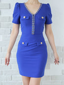 Andy/AN-ON2827/ワンピース/ミニドレス/キャバドレス/ワンカラー/チェーン/バックリボン/袖あり/半袖/タイト