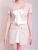 Andy/AN-ON2926/セットアップ/ミニドレス/キャバドレス/シフォン/リボン/バイカラー/切り替え/半袖/袖あり/タイト