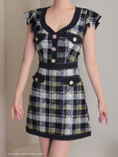 Andy/AN-OK2806/ワンピース/ミニドレス/キャバドレス/チェック/袖フリル/レース/ボタン