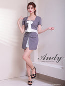 Andy/AN-ON2926/セットアップ/ミニドレス/キャバドレス/シフォン/リボン/バイカラー/切り替え/半袖/袖あり/タイト