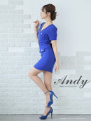Andy/AN-ON2827/ワンピース/ミニドレス/キャバドレス/ワンカラー/チェーン/バックリボン/袖あり/半袖/タイト