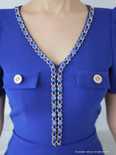 Andy/AN-ON2827/ワンピース/ミニドレス/キャバドレス/ワンカラー/チェーン/バックリボン/袖あり/半袖/タイト