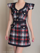 Andy/AN-OK2806/ワンピース/ミニドレス/キャバドレス/チェック/袖フリル/レース/ボタン