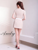 Andy/AN-ON2926/セットアップ/ミニドレス/キャバドレス/シフォン/リボン/バイカラー/切り替え/半袖/袖あり/タイト