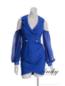 Andy/AN-ON2924/ワンピース/ミニドレス/キャバドレス/ワンカラー/シアー/ノースリーブ/袖あり/ビジューボタン/襟付き