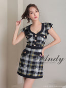 Andy/AN-OK2806/ワンピース/ミニドレス/キャバドレス/チェック/袖フリル/レース/ボタン