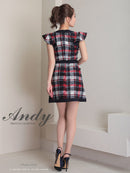 Andy/AN-OK2806/ワンピース/ミニドレス/キャバドレス/チェック/袖フリル/レース/ボタン