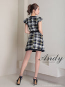 Andy/AN-OK2806/ワンピース/ミニドレス/キャバドレス/チェック/袖フリル/レース/ボタン