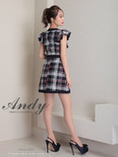 Andy/AN-OK2806/ワンピース/ミニドレス/キャバドレス/チェック/袖フリル/レース/ボタン