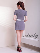 Andy/AN-ON2926/セットアップ/ミニドレス/キャバドレス/シフォン/リボン/バイカラー/切り替え/半袖/袖あり/タイト